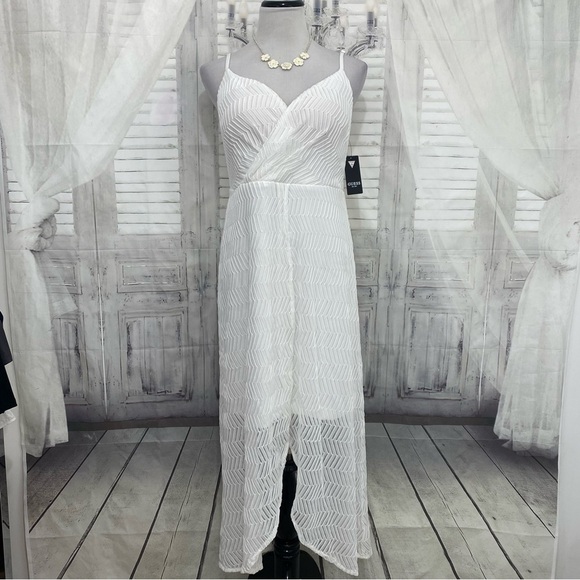 Guess Size 12 White Tulip Hem High Low Midi Dress Sleeveless Midi Wrap Skirt NEW - Picture 5 of 15